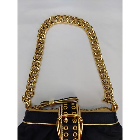 Nine West Y2K Black With Gold Chain Small Silk Cocktail Evening Handbag Purse - Picture 3 of 8